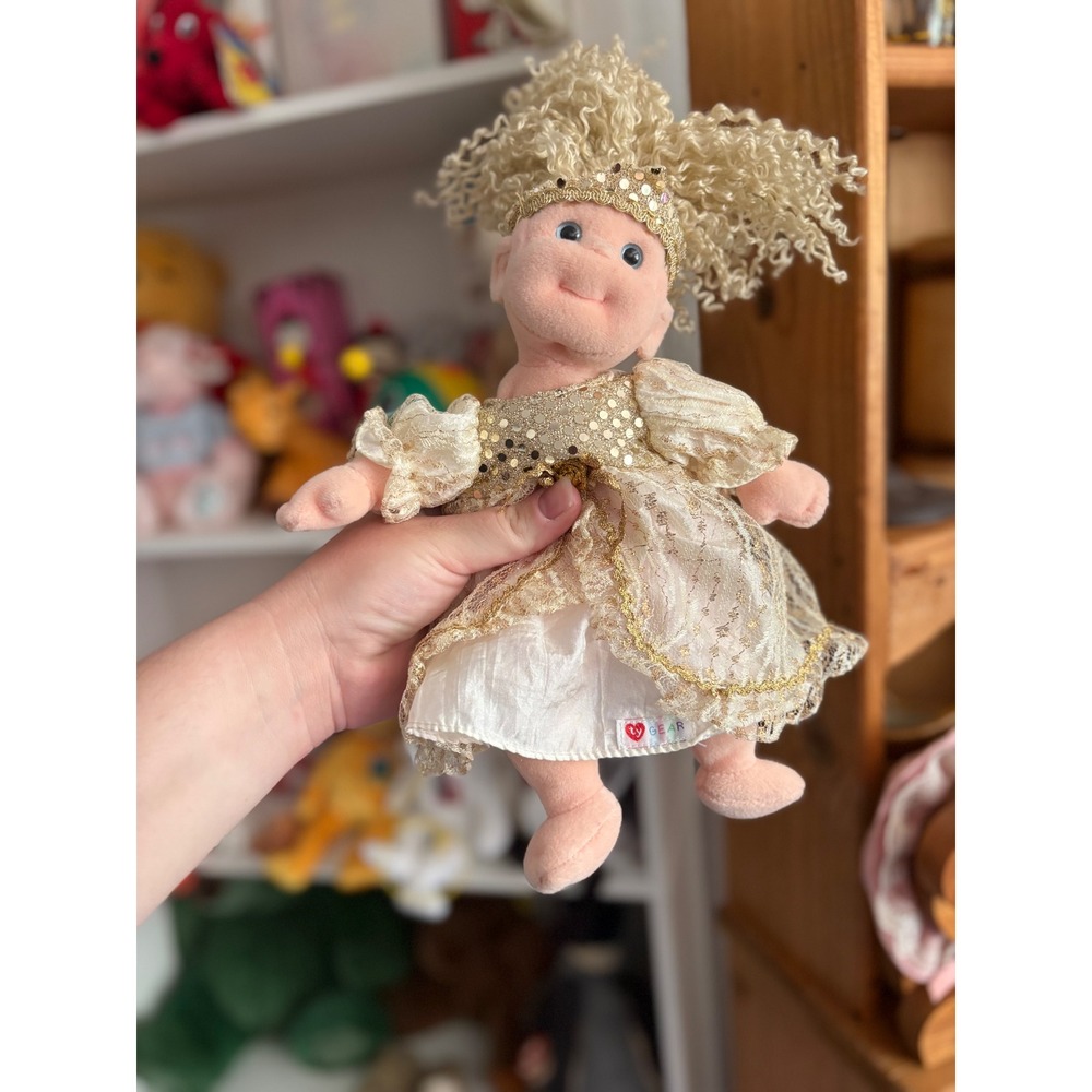 Ty Beanie Kids Angel Plush Doll Gold Sequin Dress Curly Blonde Hair Vintage Toy